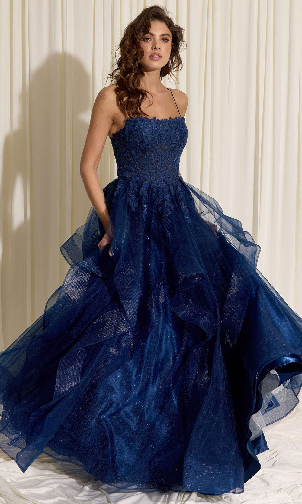 Eureka Fashion EK167 - Ruffle Skirt Sleeveless Embroidered Gown Ball Gowns in Blue  