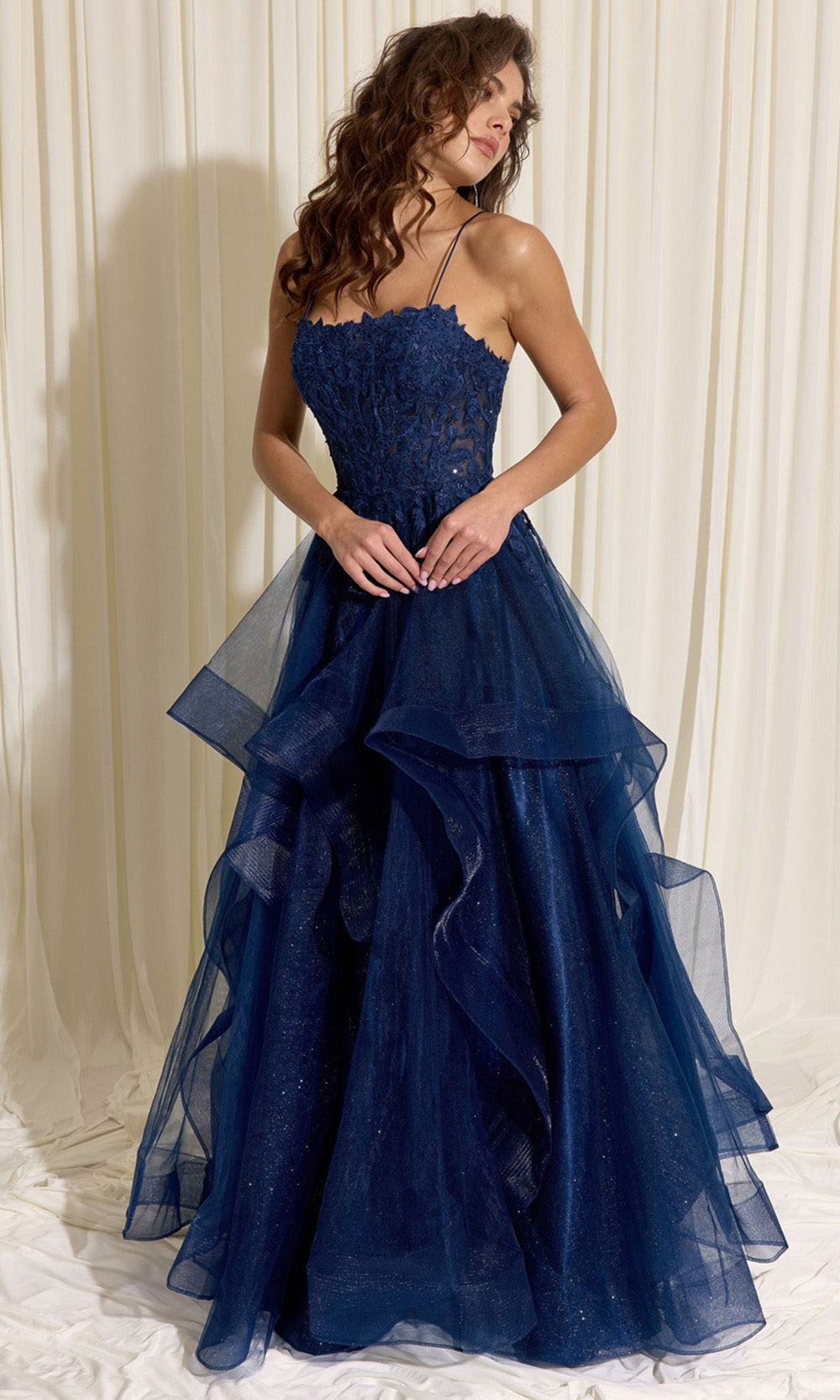 Eureka Fashion EK167 - Ruffle Skirt Sleeveless Embroidered Gown Ball Gowns in Blue  