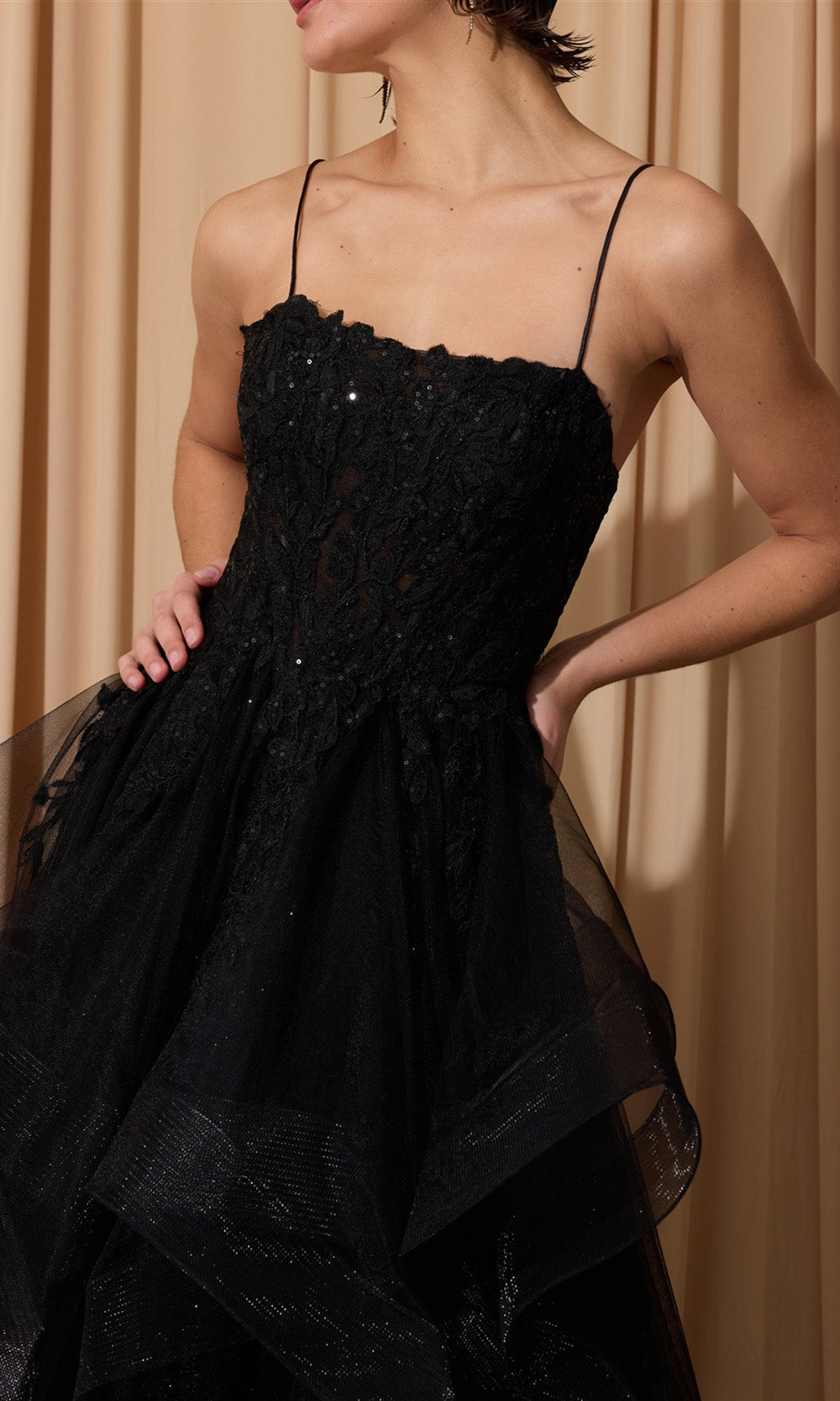 Eureka Fashion EK167 - Ruffle Skirt Sleeveless Embroidered Gown Ball Gowns in Black  
