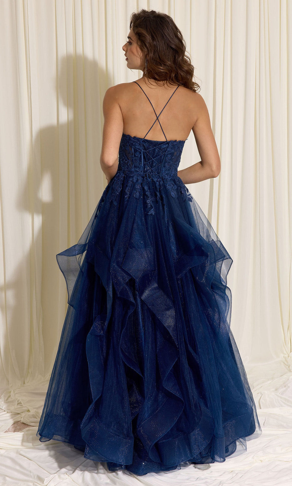 Eureka Fashion EK167 - Ruffle Skirt Sleeveless Embroidered Gown Ball Gowns in Blue  