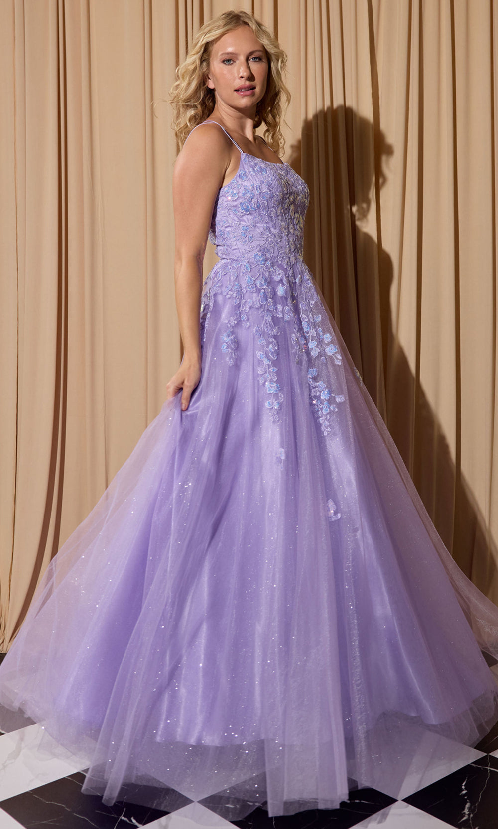 Eureka Fashion EK197 - Lace Applique A-Line Prom Gown with Double Straps Prom Dresses in Lilac  