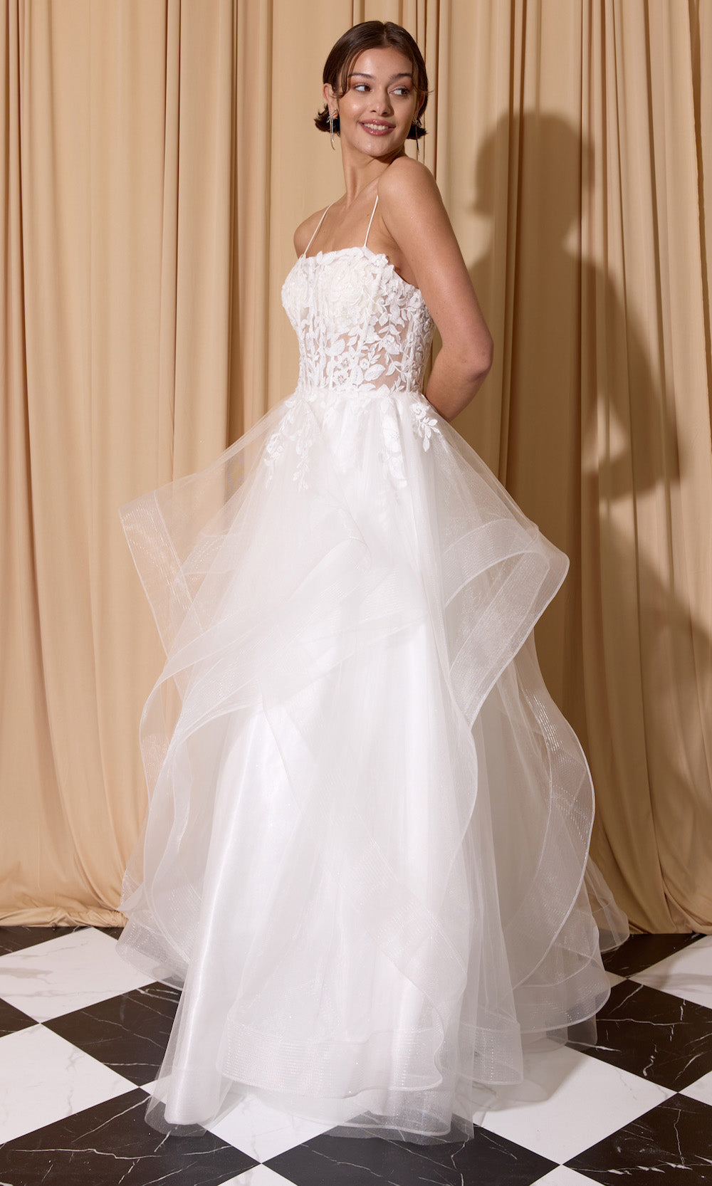 Eureka Fashion EK167 - Ruffle Skirt Sleeveless Embroidered Gown Ball Gowns in White  