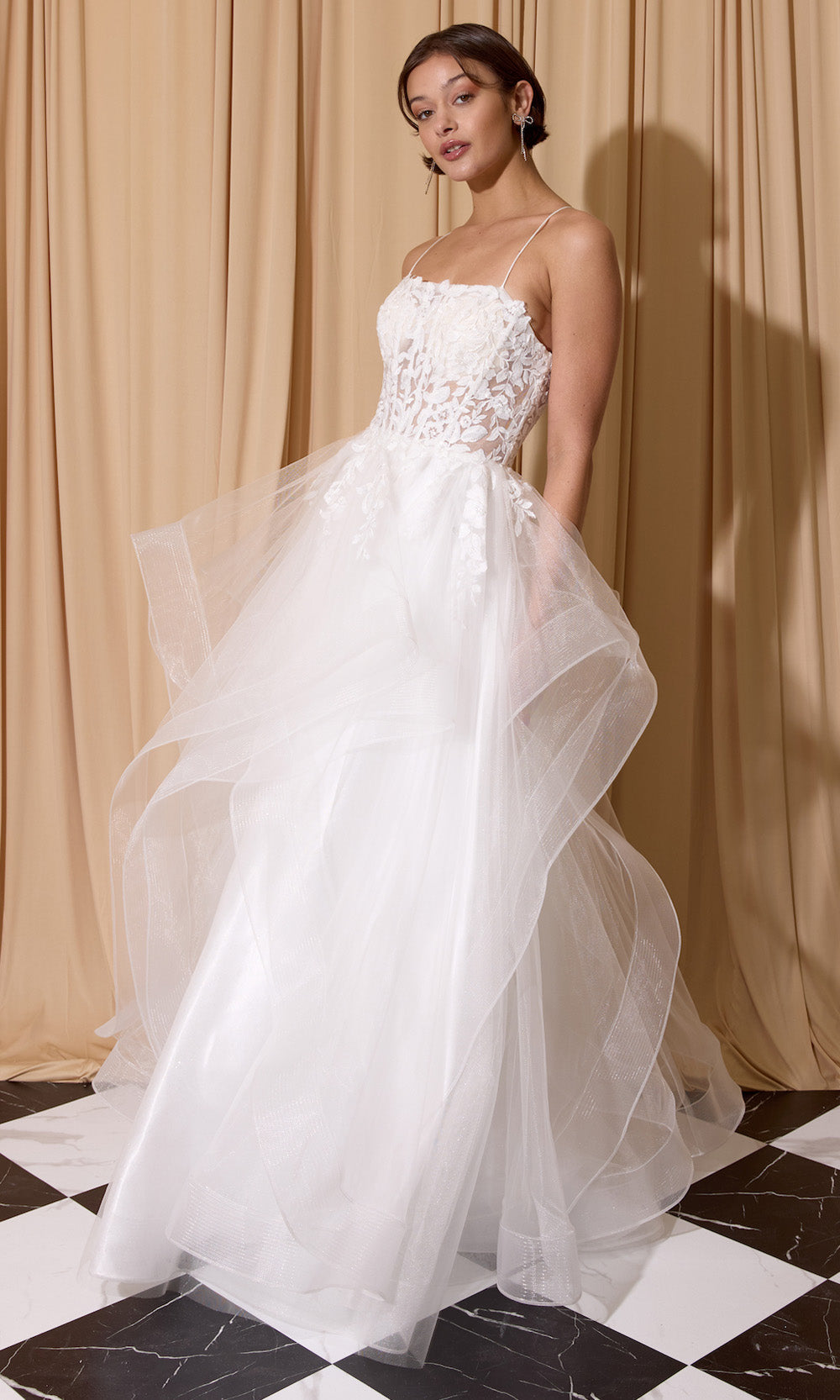 Eureka Fashion EK167 - Ruffle Skirt Sleeveless Embroidered Gown Ball Gowns in White  