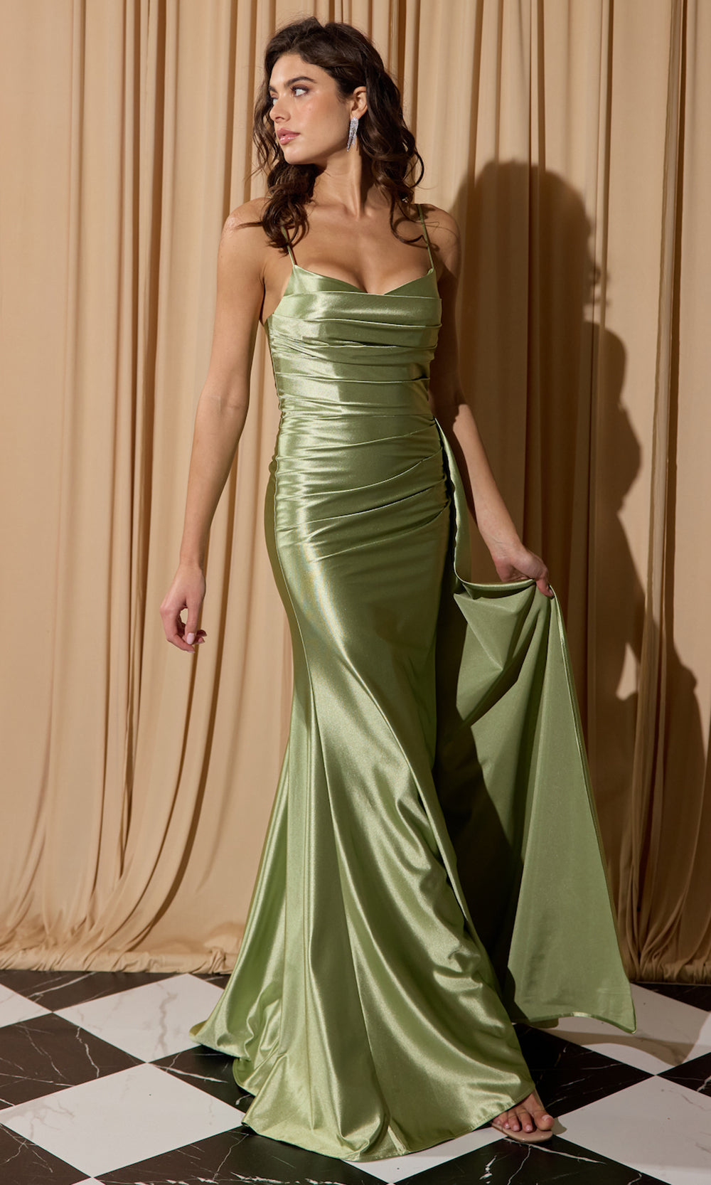 Eureka Fashion EK199 - Sheath Skirt Ruched Prom Gown with Side Sash Prom Dresses in Matcha  