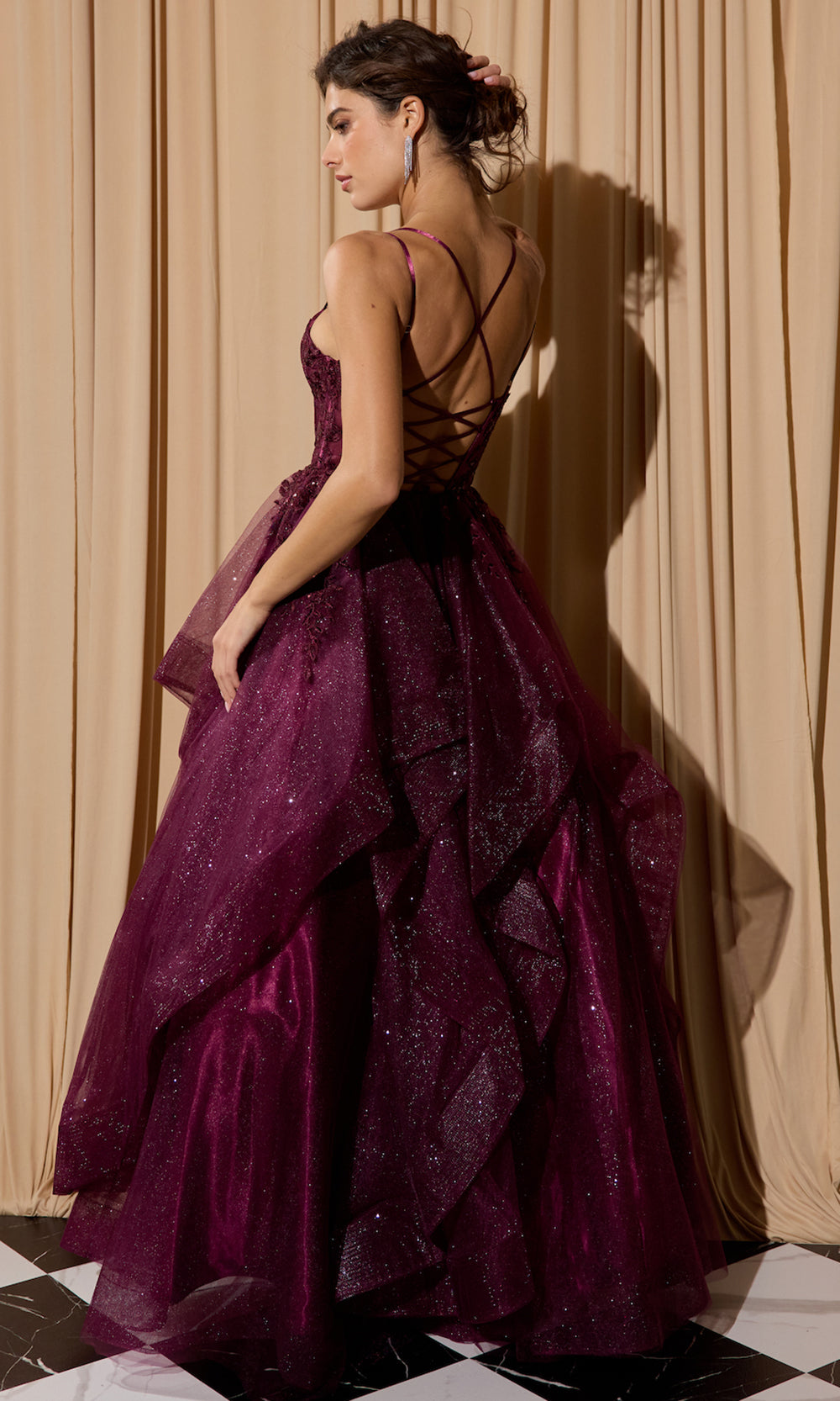 Eureka Fashion EK157 - Floral Applique Sleeveless Layered Gown Ball Gowns in Berry  