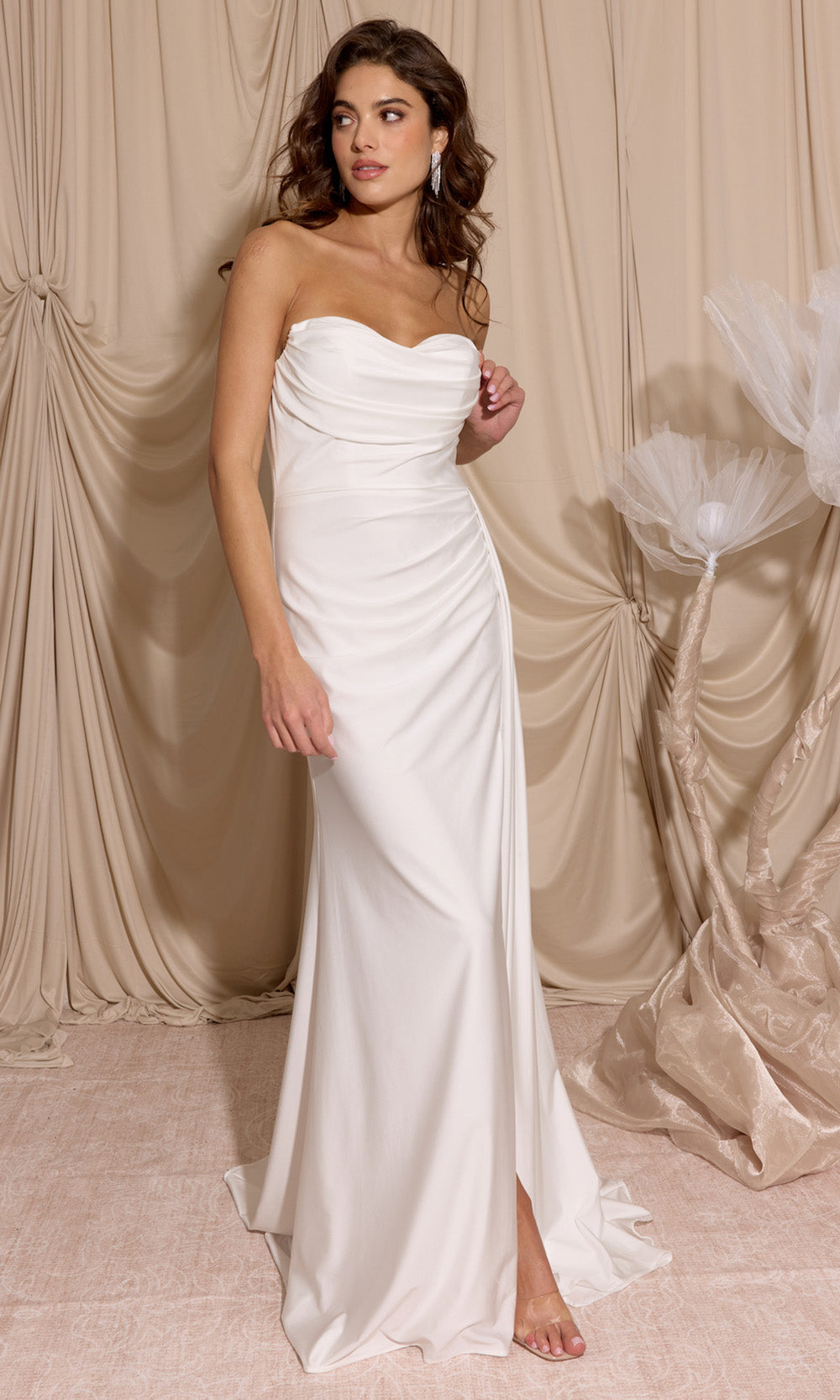 Eureka Fashion EK178 - Strapless Sheath Evening Dress with Slit Evening Dresses in White  