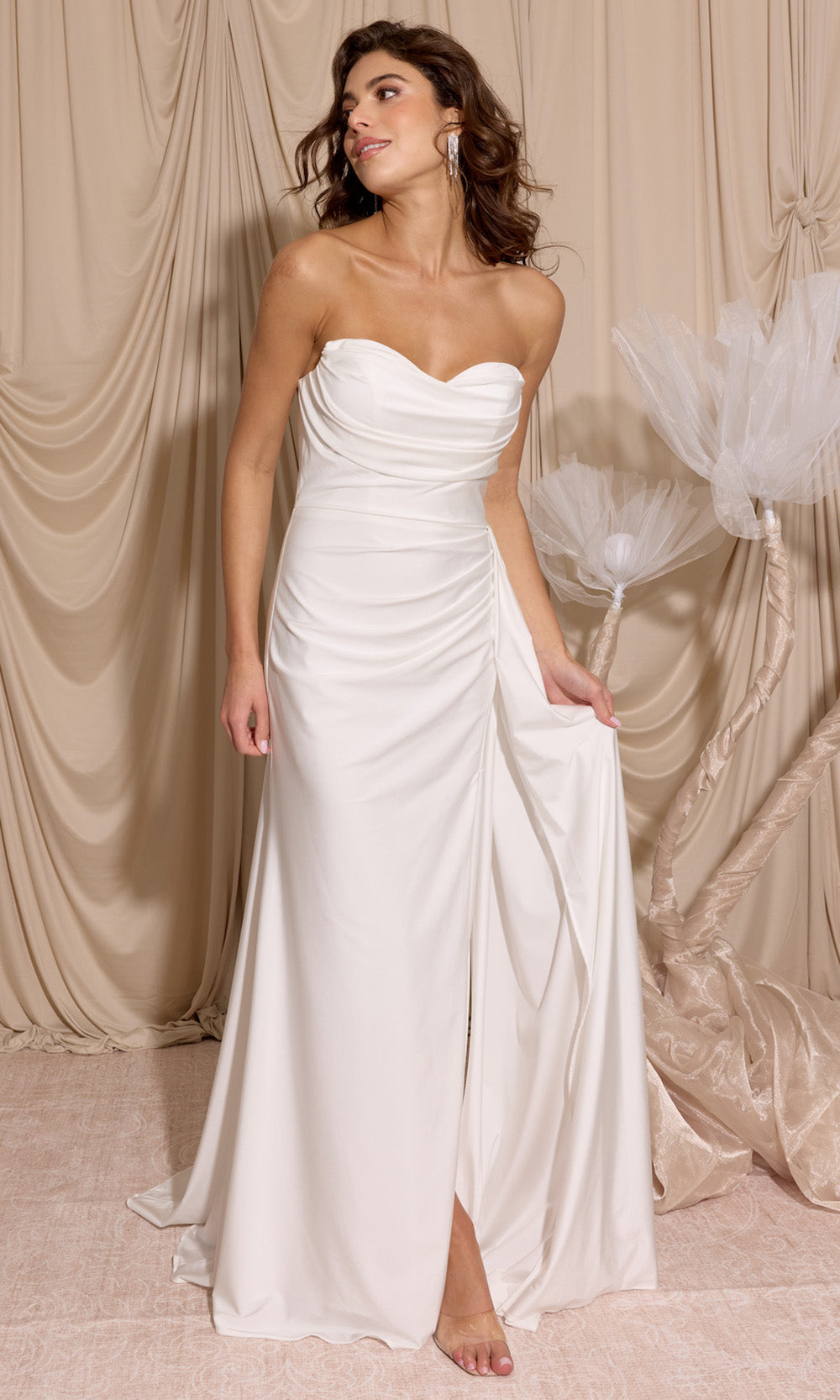 Eureka Fashion EK178 - Strapless Sheath Evening Dress with Slit Evening Dresses in White  
