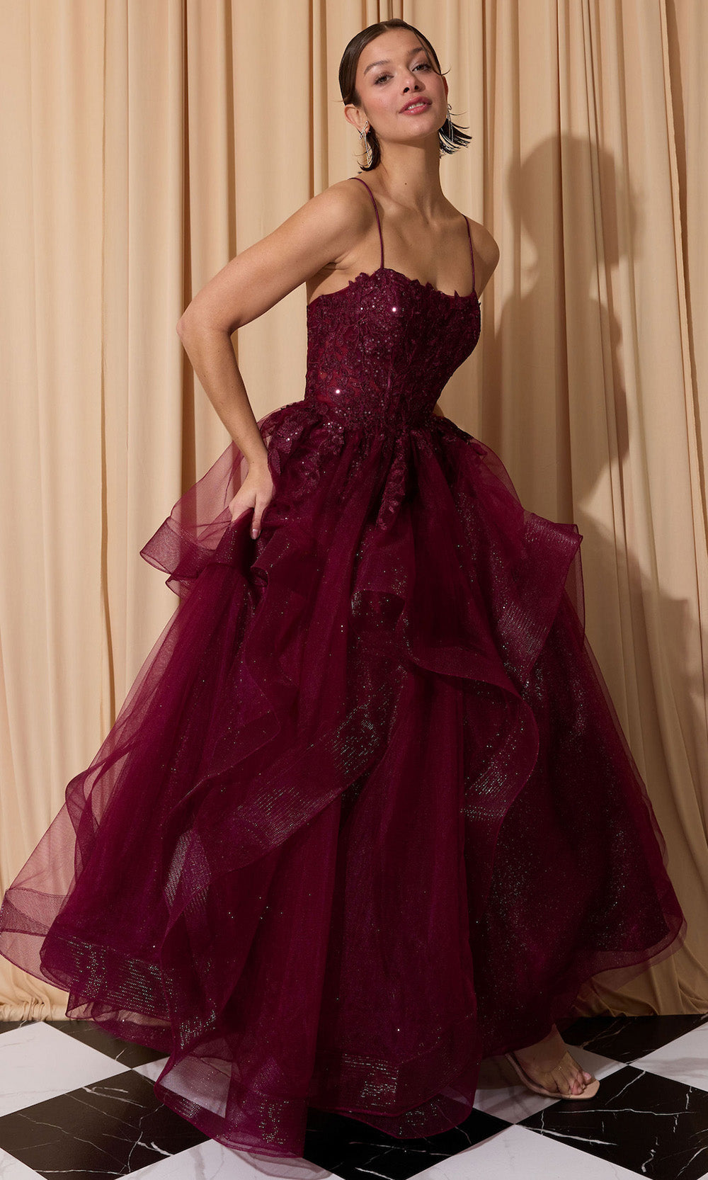 Eureka Fashion EK167 - Ruffle Skirt Sleeveless Embroidered Gown Ball Gowns in Berry  