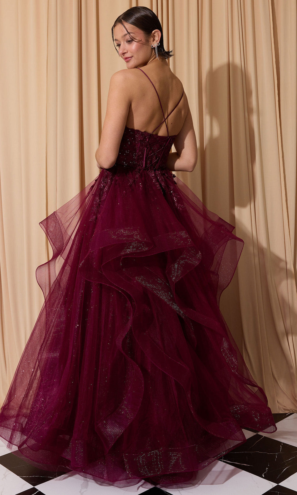 Eureka Fashion EK167 - Ruffle Skirt Sleeveless Embroidered Gown Ball Gowns in Berry  