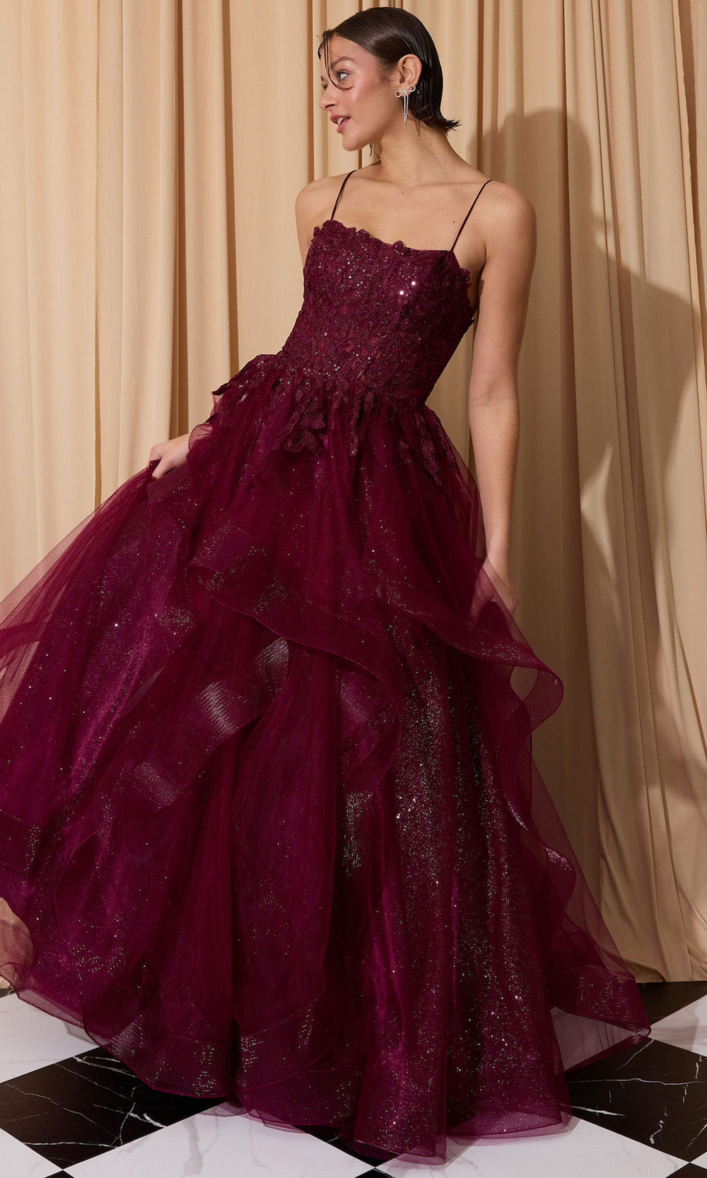 Eureka Fashion EK167 - Ruffle Skirt Sleeveless Embroidered Gown Ball Gowns in Berry  