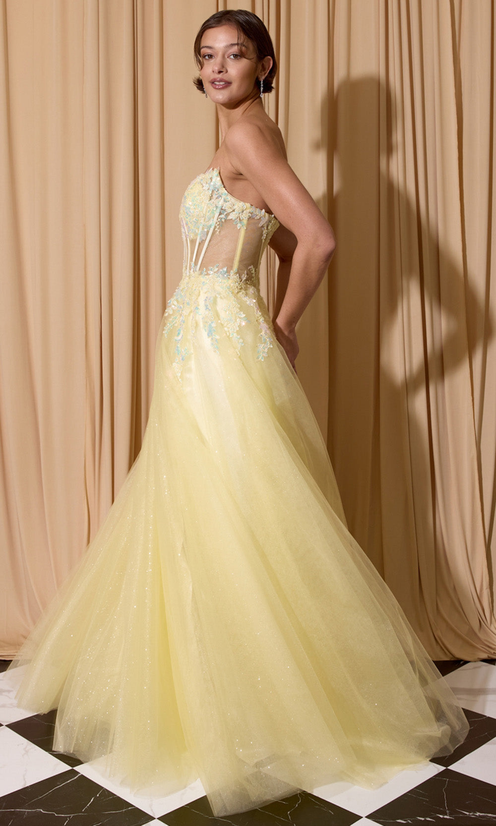 Eureka Fashion EK208 - Scoop Neck Embellished High Slit Gown Formal Gowns in Yellow  
