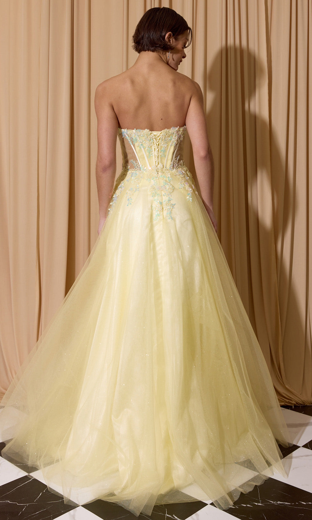 Eureka Fashion EK208 - Scoop Neck Embellished High Slit Gown Formal Gowns in Yellow  