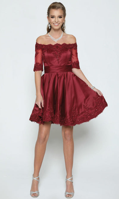 Juliet Dresses 804 - Elbow-Length Sleeve A-Line Party Dress Cocktail Dresses