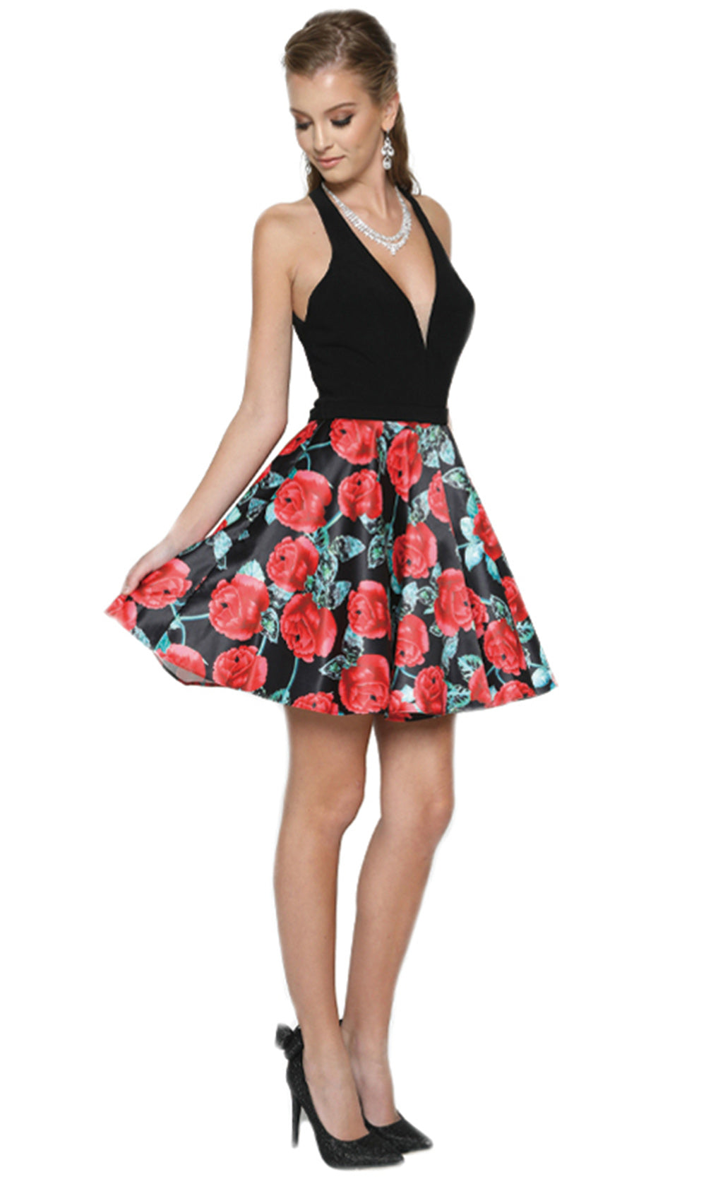 Juliet Dresses 806 - Cutout Back Floral Short Dress Homecoming Dresses