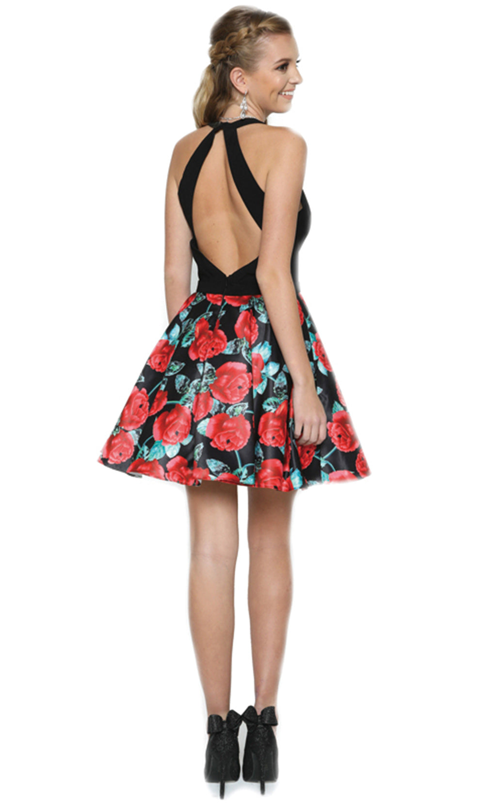 Juliet Dresses 806 - Cutout Back Floral Short Dress Homecoming Dresses