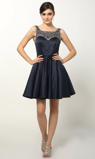 Juliet Dresses 808 - Pleated Skirt V-Back Mini Dress Homecoming Dresses