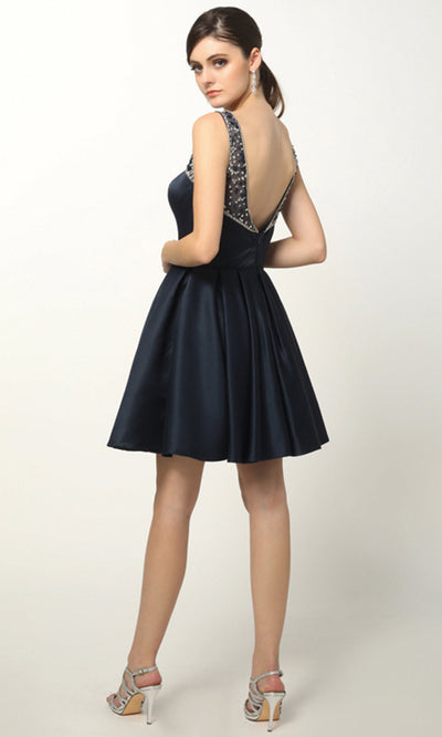 Juliet Dresses 808 - Pleated Skirt V-Back Mini Dress Homecoming Dresses