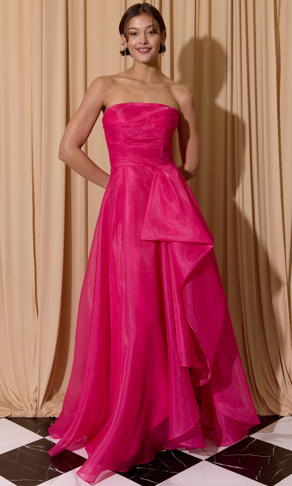 Eureka Fashion EK206 - Cascading Ruffle Strapless Long Gown Ball Gowns in Pink  