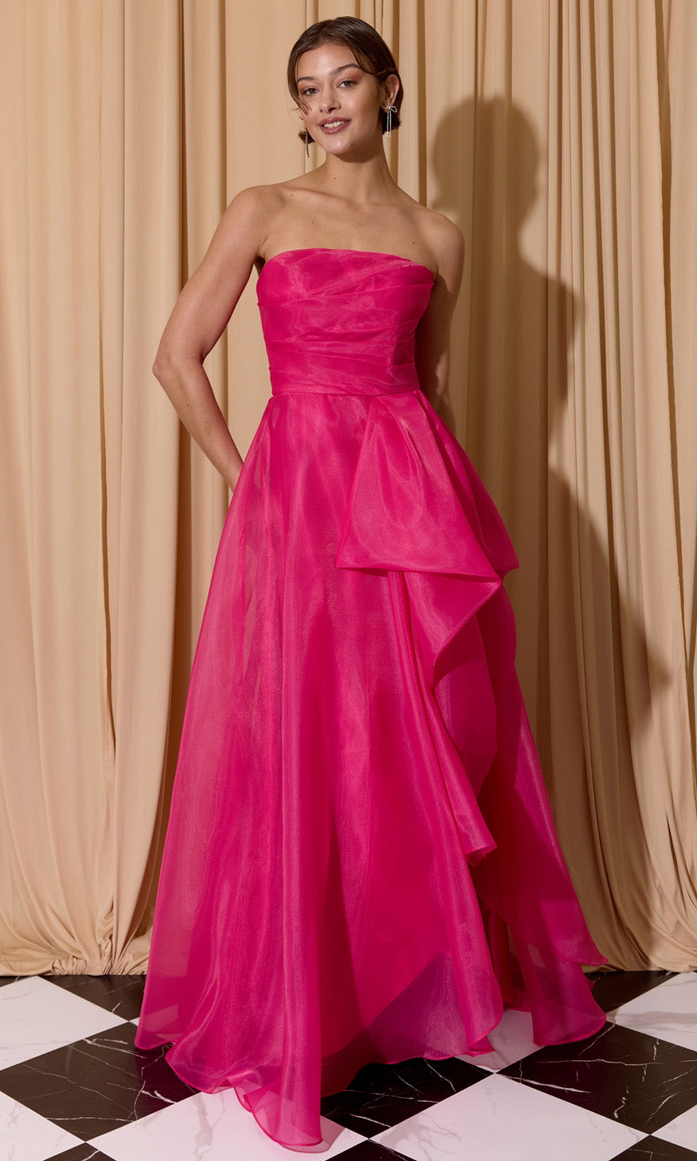 Eureka Fashion EK206 - Cascading Ruffle Strapless Long Gown Ball Gowns in Pink  