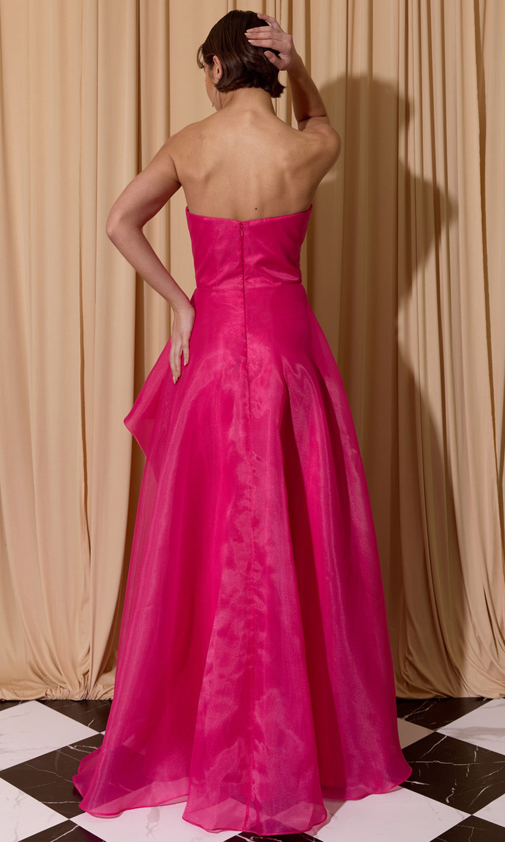 Eureka Fashion EK206 - Cascading Ruffle Strapless Long Gown Ball Gowns in Pink  
