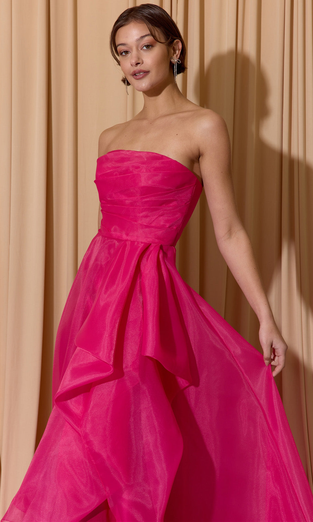 Eureka Fashion EK206 - Cascading Ruffle Strapless Long Gown Ball Gowns in Pink  
