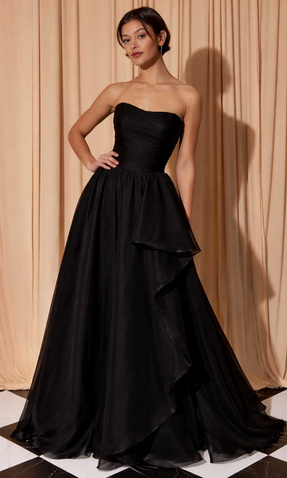 Eureka Fashion EK206 - Cascading Ruffle Strapless Long Gown Ball Gowns in Black  