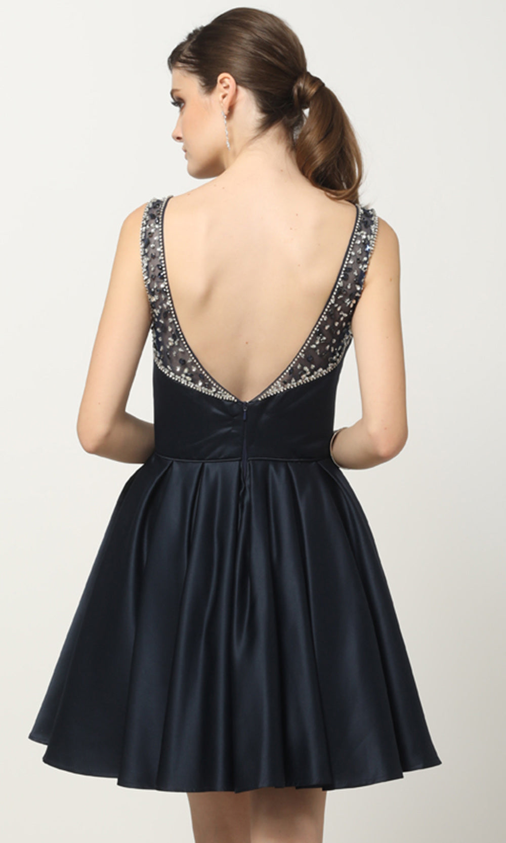 Juliet Dresses 808 - Pleated Skirt V-Back Mini Dress Homecoming Dresses