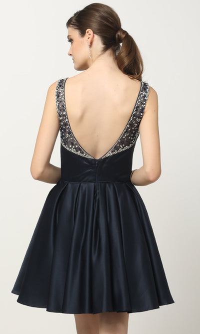 Juliet Dresses 808 - Pleated Skirt V-Back Mini Dress Homecoming Dresses