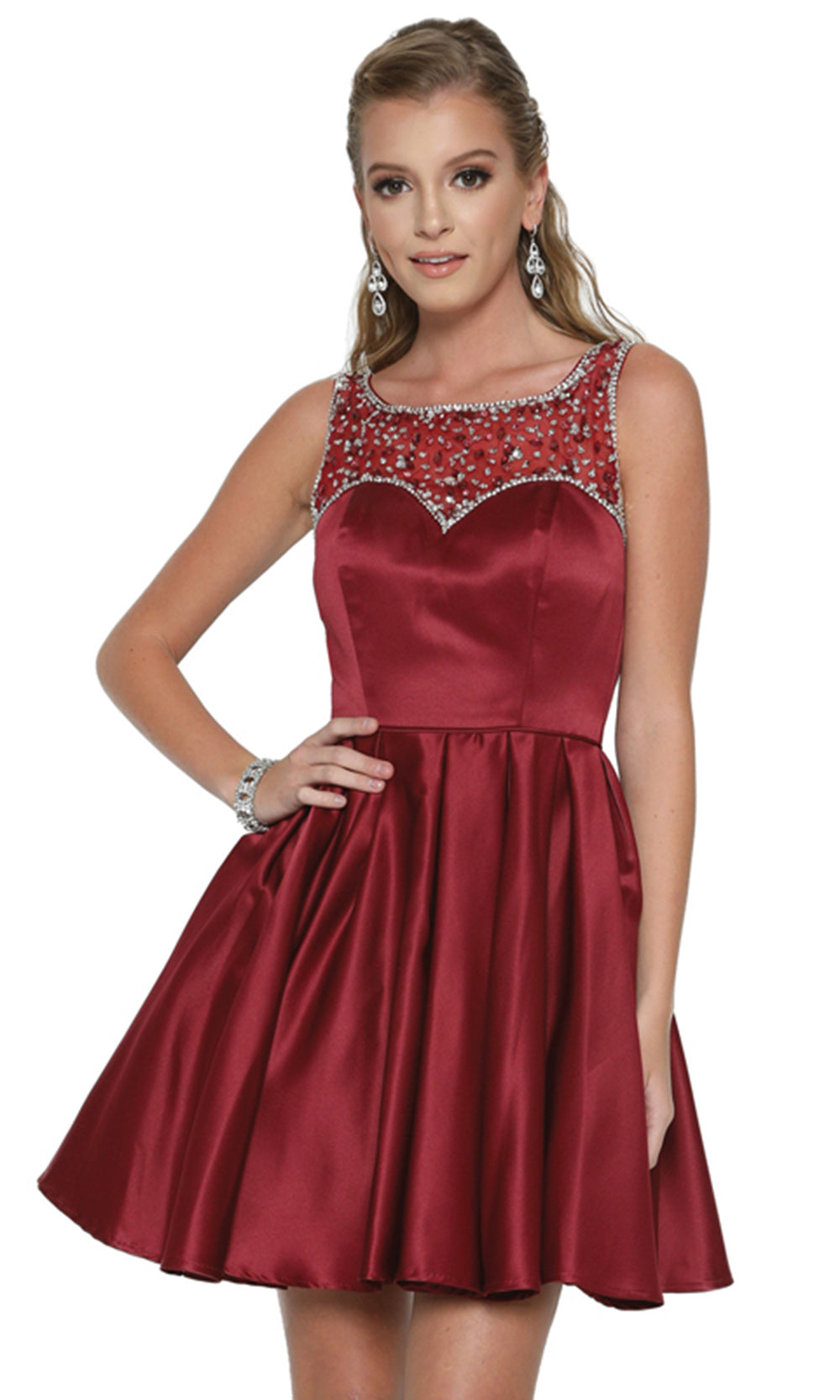 Juliet Dresses 808 - Pleated Skirt V-Back Mini Dress Homecoming Dresses