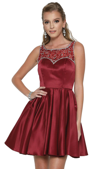 Juliet Dresses 808 - Pleated Skirt V-Back Mini Dress Homecoming Dresses