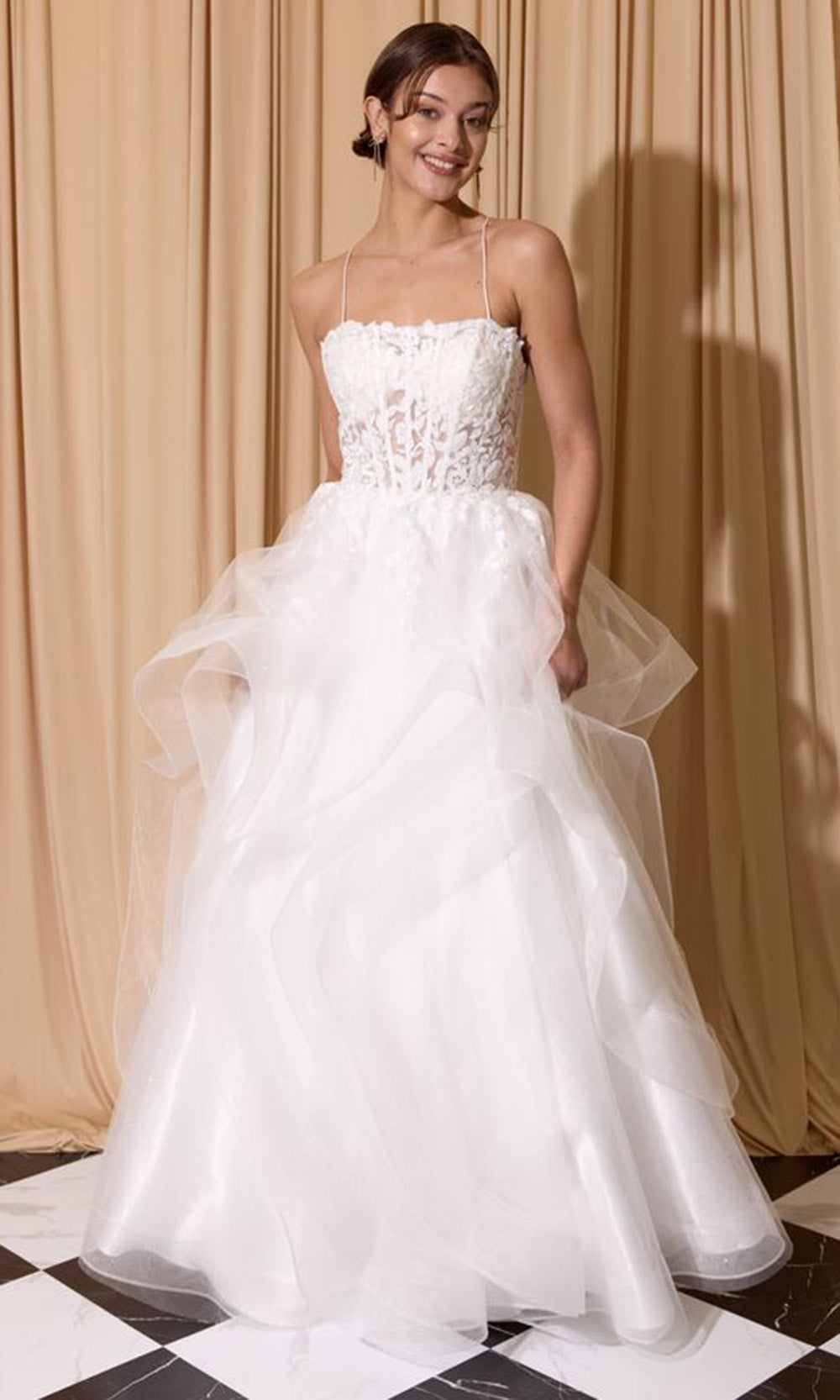 Eureka Fashion EK167 - Ruffle Skirt Sleeveless Embroidered Gown Ball Gowns in White  