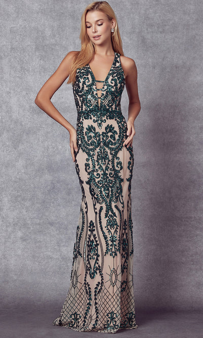 Juliet Dresses 243 - Open Cutout Back Sheath Gown Formal Gowns