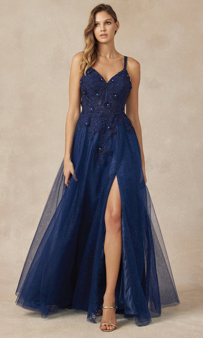 Juliet Dresses 283 - Glitter Tulle A-line Gown with Embroidery Formal Gowns