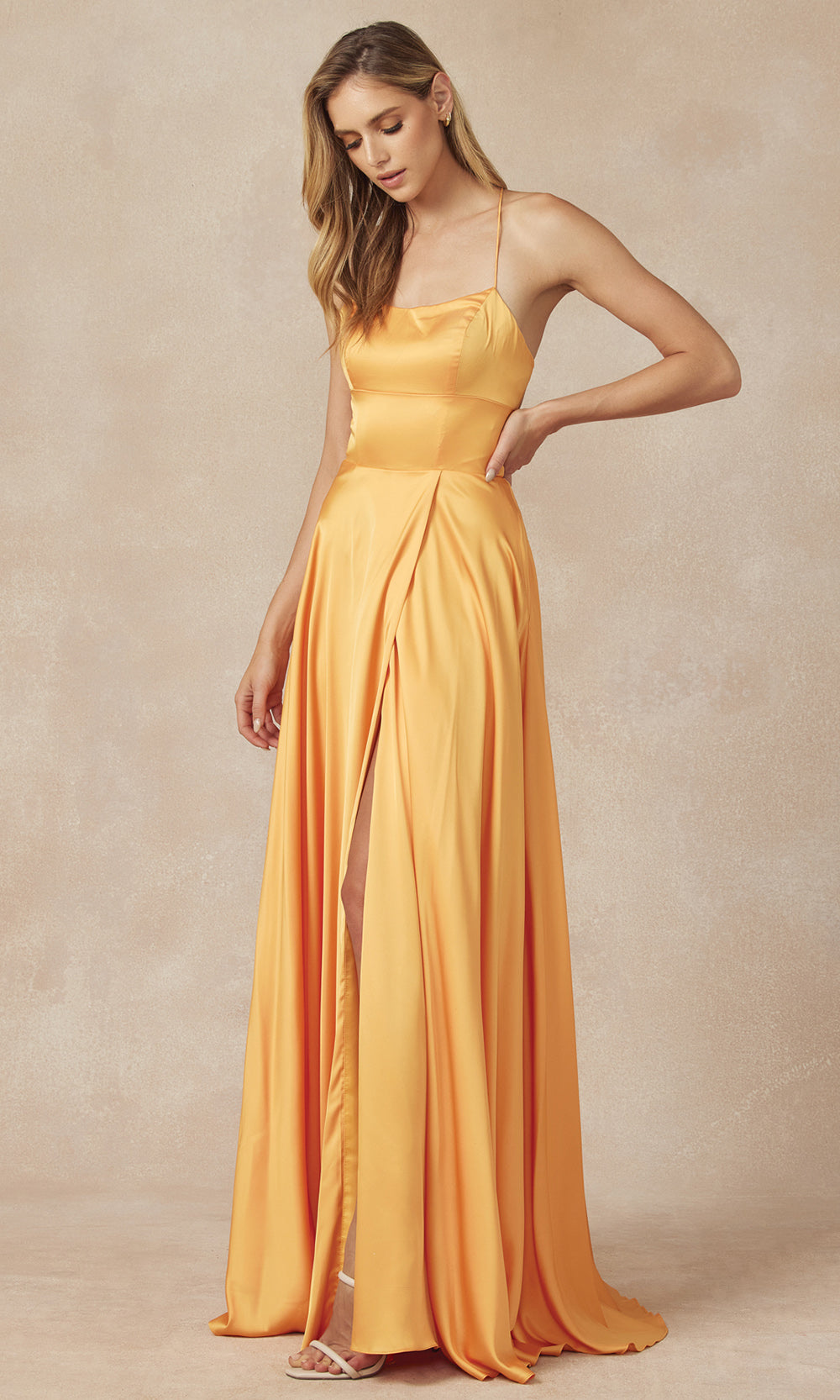 Juliet Dresses 278 - Lace-Up Back Sleeveless Gown with Pockets Prom Dresses