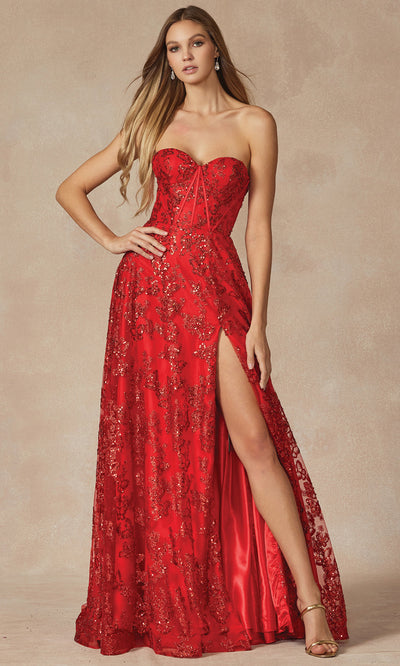 Juliet Dresses 2403 - A-Line Skirt Strapless Glitter Gown Formal Gowns