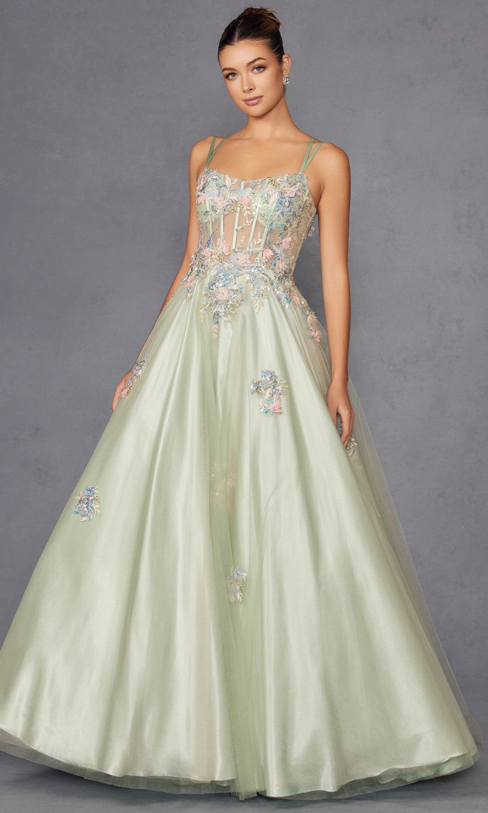 Juliet Dresses JT2565U - Double Straps Floral Embellished Gown Prom Dresses