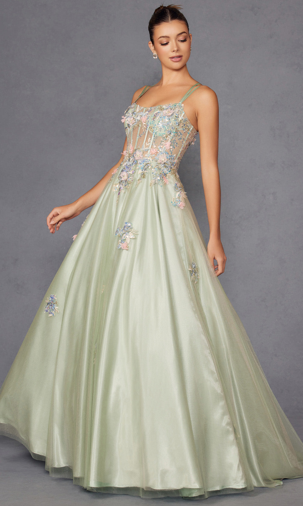 Juliet Dresses JT2565U - Double Straps Floral Embellished Gown Prom Dresses