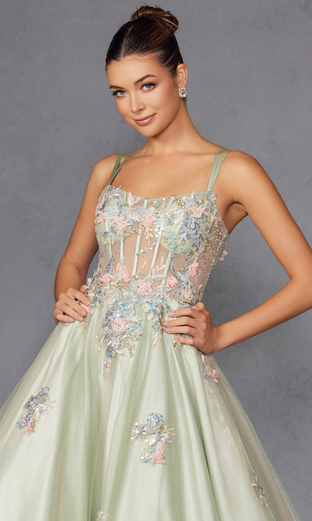 Juliet Dresses JT2565U - Double Straps Floral Embellished Gown Prom Dresses