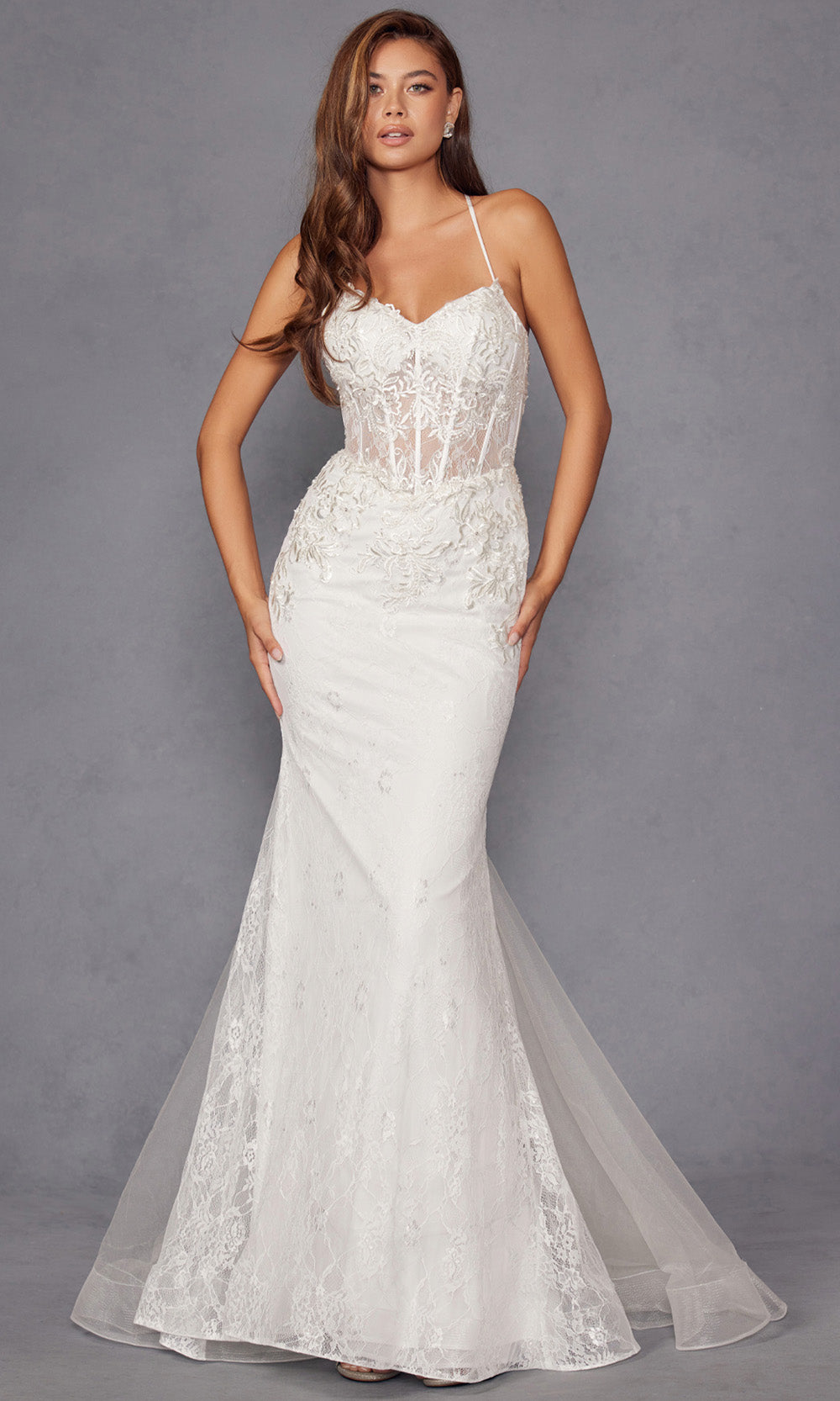Juliet Dresses JT2481UW - Spaghetti Strap Floral Lace Sheath Gown Bridal Dresses