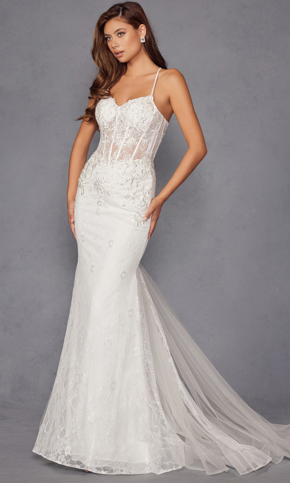 Juliet Dresses JT2481UW - Spaghetti Strap Floral Lace Sheath Gown Bridal Dresses
