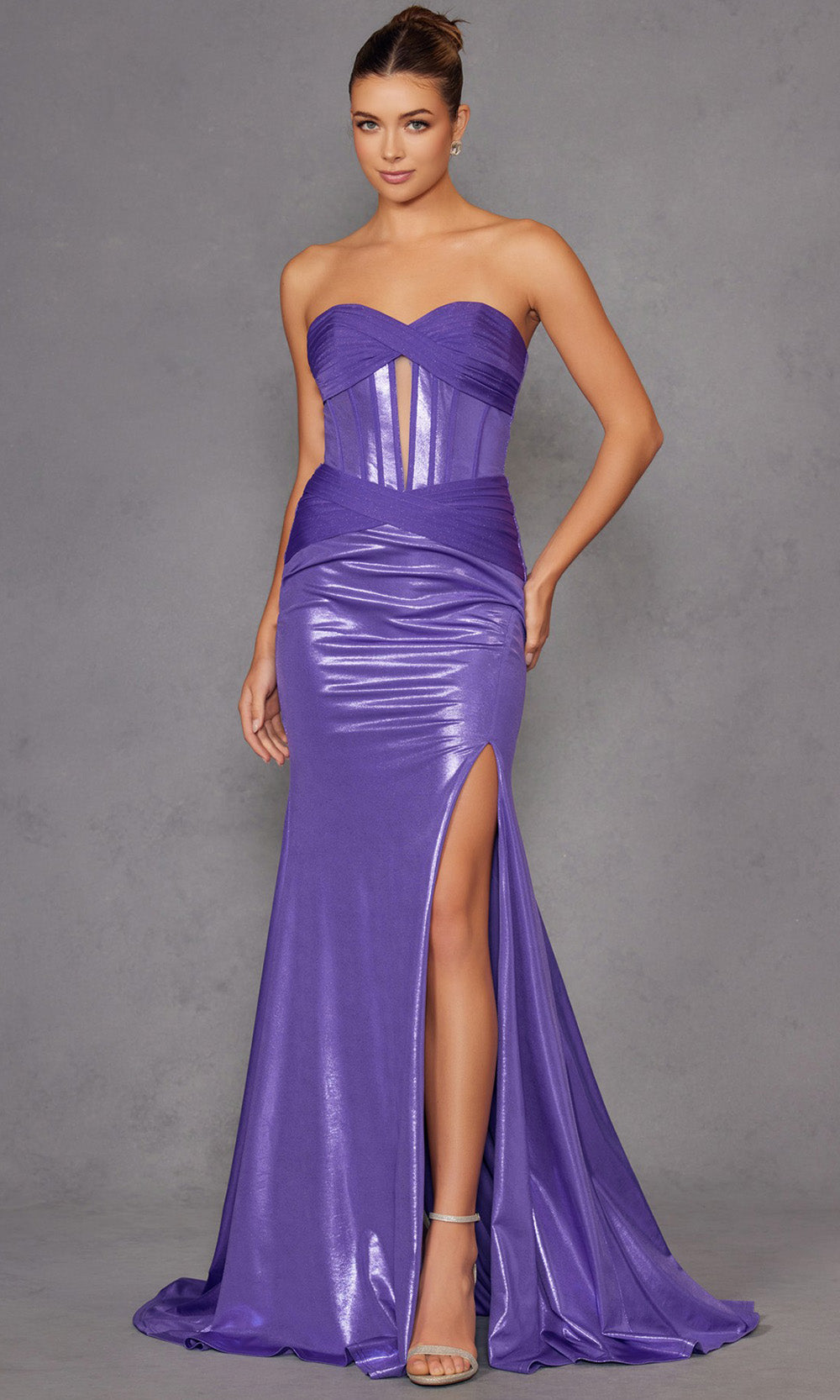 Juliet Dresses JT2578H - Corset Style Fitted Dress with Slit Prom Dresses