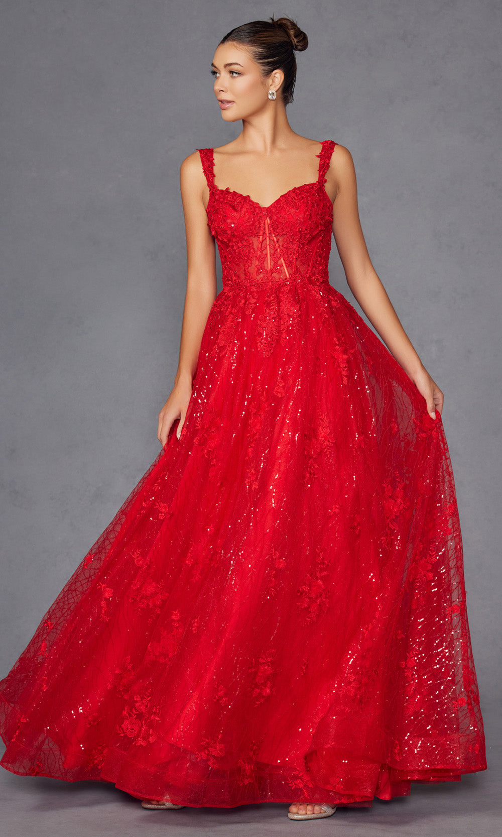 Juliet Dresses JT2495A - Sweetheart Sequin Floral Evening Gown Prom Dresses