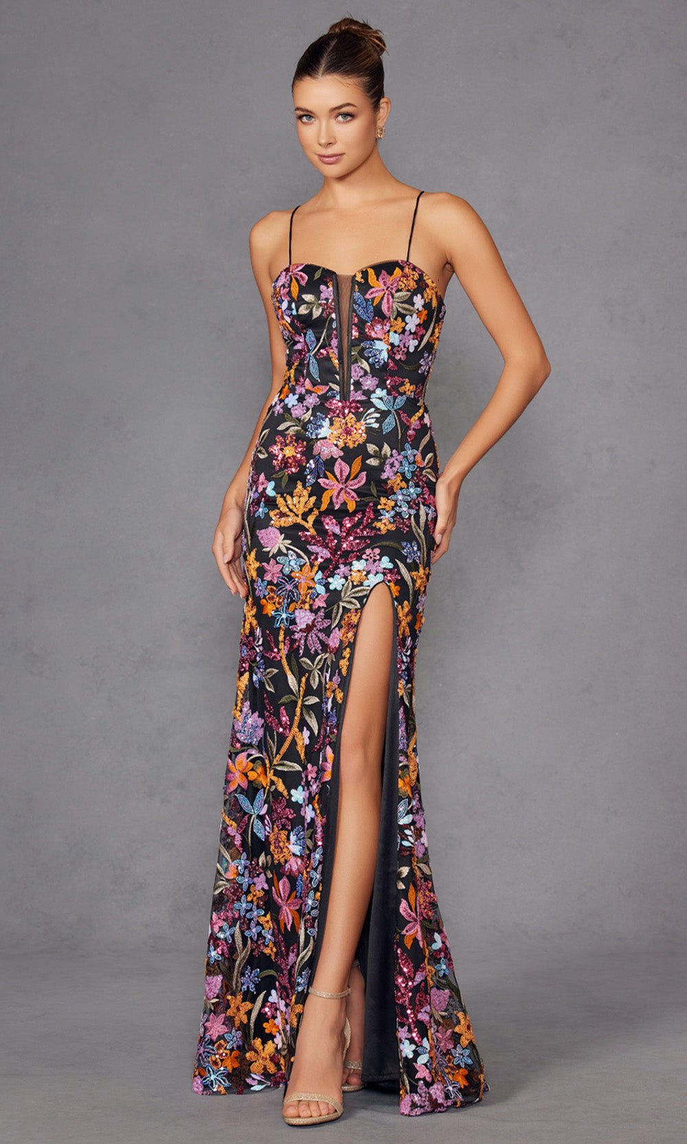 Juliet Dresses JT2498A - Floral Fitted Gown with Sweetheart Neckline Prom Dresses
