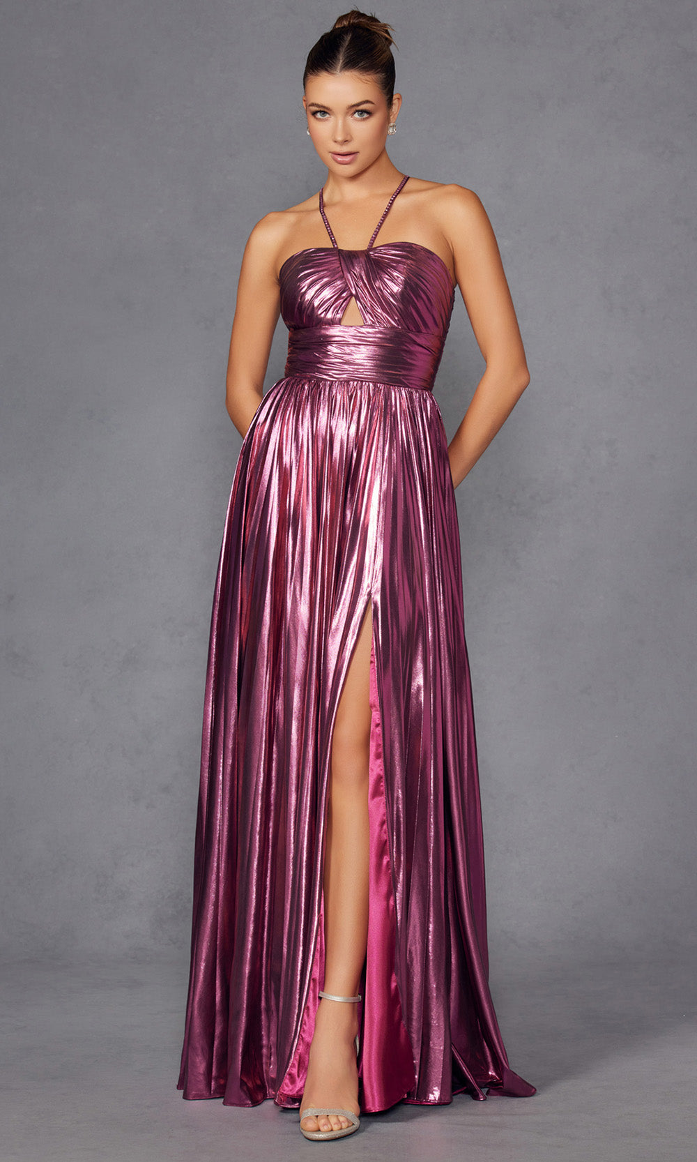 Juliet Dresses JT2503A - Pleated Bodice Halter Evening Gown Prom Dresses