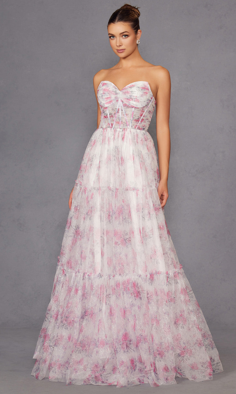 Juliet Dresses JT2507A - Floral Tiered A-Line Evening Gown Prom Dresses