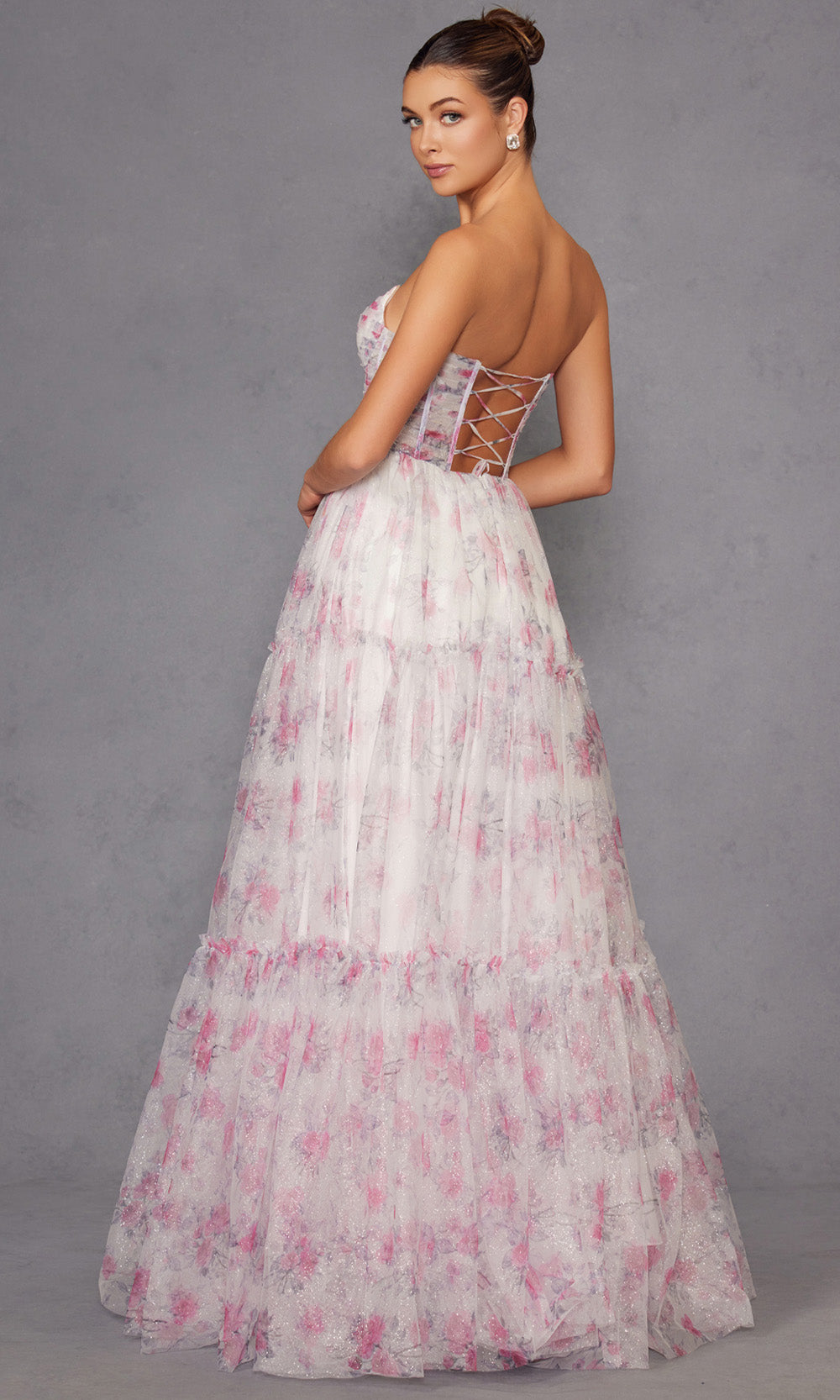 Juliet Dresses JT2507A - Floral Tiered A-Line Evening Gown Prom Dresses