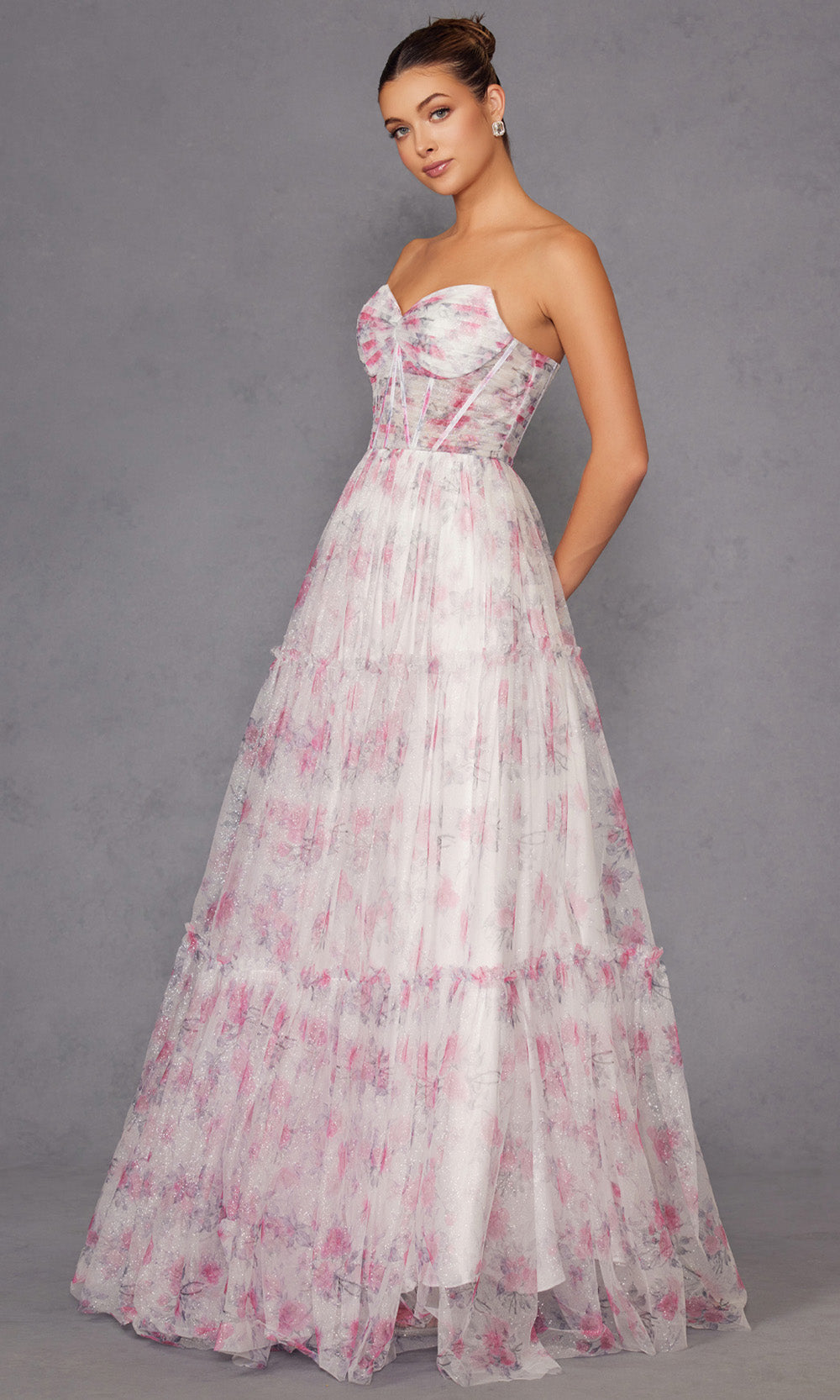Juliet Dresses JT2507A - Floral Tiered A-Line Evening Gown Prom Dresses