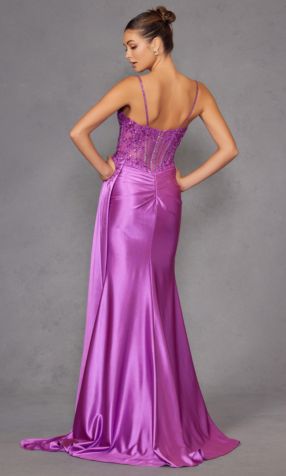 Juliet Dresses JT2535K - Embellished Sheer Corset Gown with Slit Prom Dresses