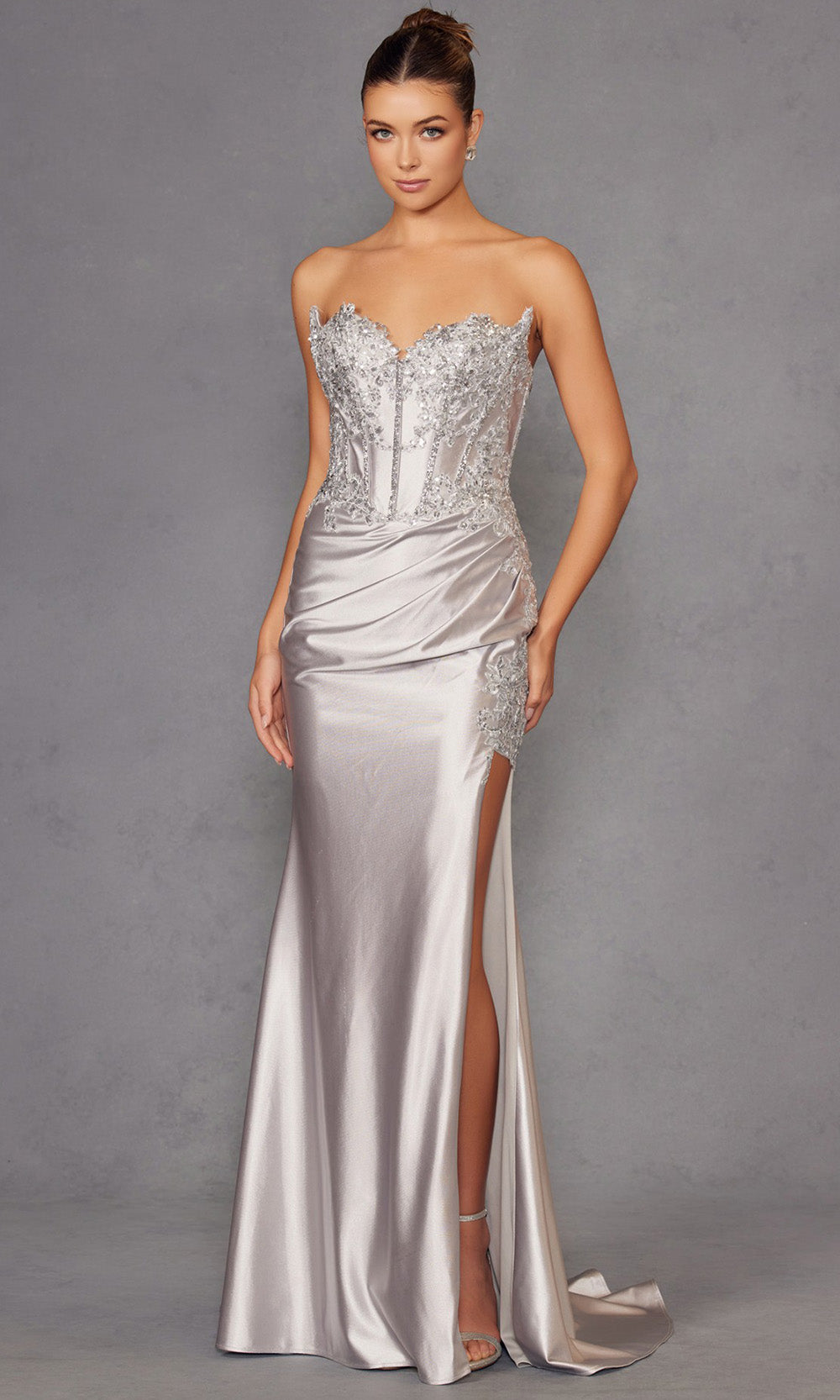 Juliet Dresses JT2536K - Ruched Waist Embellished Sheath Gown Prom Dresses