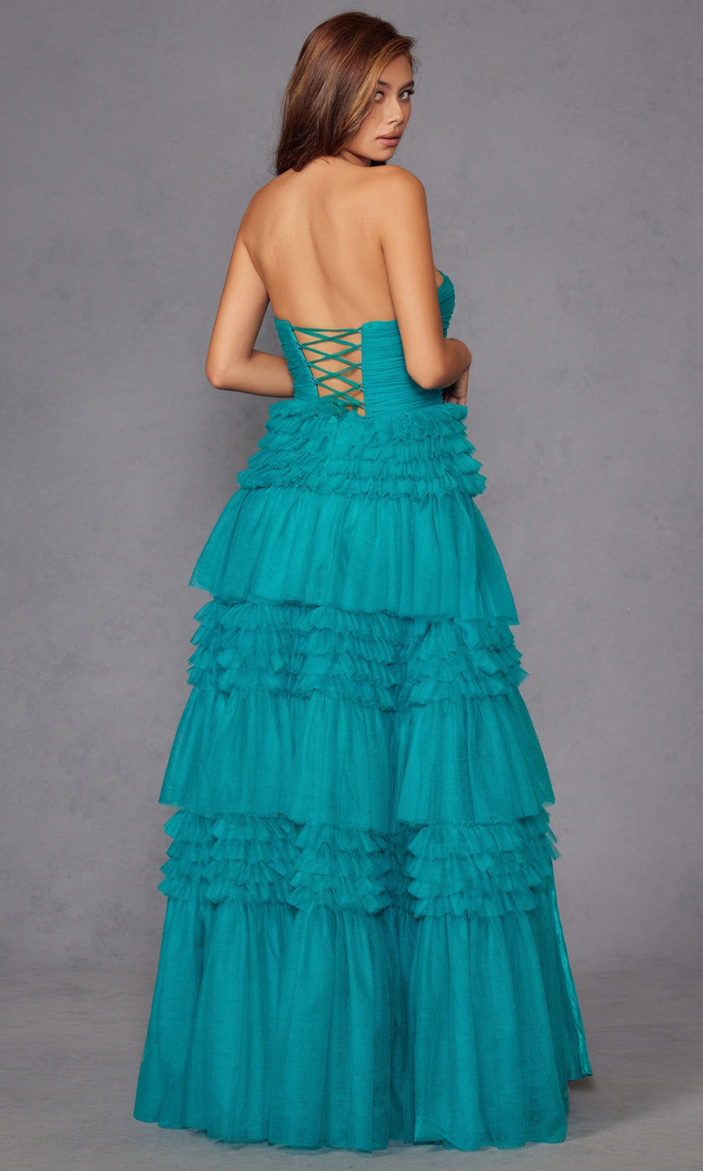 Juliet Dresses JT2542S - Tiered Strapless Lace-Up Back Gown Prom Dresses
